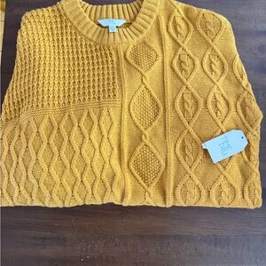Time and Tru Women's Cable Knit Sweater - Mustard Yellow